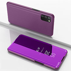 Coque Portefeuille Livre Cuir Miroir Housse Etui Clapet pour Samsung Galaxy A03s Violet Clair