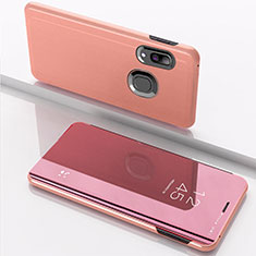 Coque Portefeuille Livre Cuir Miroir Housse Etui Clapet pour Samsung Galaxy A10s Or Rose
