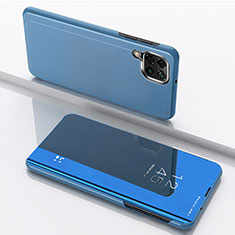 Coque Portefeuille Livre Cuir Miroir Housse Etui Clapet pour Samsung Galaxy A12 Bleu