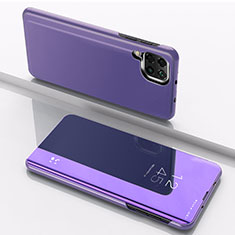 Coque Portefeuille Livre Cuir Miroir Housse Etui Clapet pour Samsung Galaxy A12 Nacho Violet