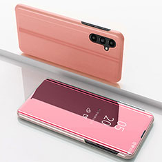 Coque Portefeuille Livre Cuir Miroir Housse Etui Clapet pour Samsung Galaxy A14 5G Or Rose