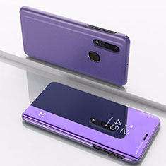 Coque Portefeuille Livre Cuir Miroir Housse Etui Clapet pour Samsung Galaxy A20 Violet