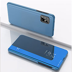 Coque Portefeuille Livre Cuir Miroir Housse Etui Clapet pour Samsung Galaxy A71 4G A715 Bleu