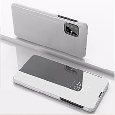 Coque Portefeuille Livre Cuir Miroir Housse Etui Clapet pour Samsung Galaxy A71 5G Argent