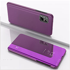 Coque Portefeuille Livre Cuir Miroir Housse Etui Clapet pour Samsung Galaxy A71 5G Violet