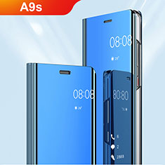 Coque Portefeuille Livre Cuir Miroir Housse Etui Clapet pour Samsung Galaxy A9s Bleu Ciel