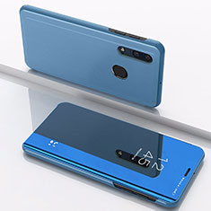 Coque Portefeuille Livre Cuir Miroir Housse Etui Clapet pour Samsung Galaxy M10S Bleu