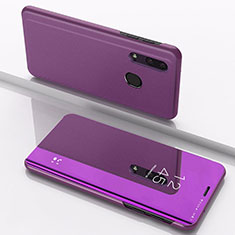 Coque Portefeuille Livre Cuir Miroir Housse Etui Clapet pour Samsung Galaxy M20 Violet
