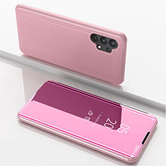 Coque Portefeuille Livre Cuir Miroir Housse Etui Clapet pour Samsung Galaxy M32 5G Or Rose