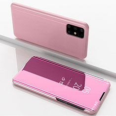 Coque Portefeuille Livre Cuir Miroir Housse Etui Clapet pour Samsung Galaxy M51 Or Rose