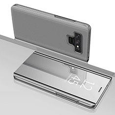 Coque Portefeuille Livre Cuir Miroir Housse Etui Clapet pour Samsung Galaxy Note 9 Argent