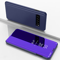 Coque Portefeuille Livre Cuir Miroir Housse Etui Clapet pour Samsung Galaxy S10 5G Bleu