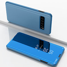 Coque Portefeuille Livre Cuir Miroir Housse Etui Clapet pour Samsung Galaxy S10 5G Bleu Ciel