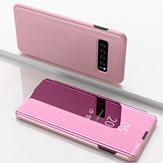 Coque Portefeuille Livre Cuir Miroir Housse Etui Clapet pour Samsung Galaxy S10 5G Or Rose