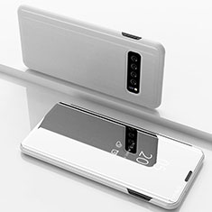 Coque Portefeuille Livre Cuir Miroir Housse Etui Clapet pour Samsung Galaxy S10 5G SM-G977B Blanc
