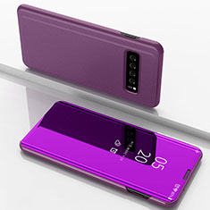 Coque Portefeuille Livre Cuir Miroir Housse Etui Clapet pour Samsung Galaxy S10 5G SM-G977B Violet