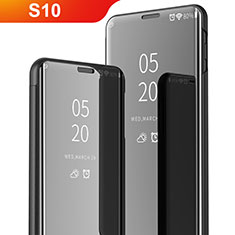 Coque Portefeuille Livre Cuir Miroir Housse Etui Clapet pour Samsung Galaxy S10 Noir