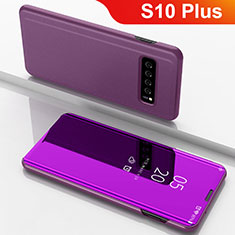 Coque Portefeuille Livre Cuir Miroir Housse Etui Clapet pour Samsung Galaxy S10 Plus Violet