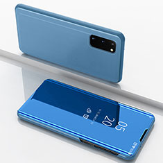 Coque Portefeuille Livre Cuir Miroir Housse Etui Clapet pour Samsung Galaxy S20 5G Bleu