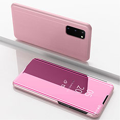 Coque Portefeuille Livre Cuir Miroir Housse Etui Clapet pour Samsung Galaxy S20 5G Or Rose