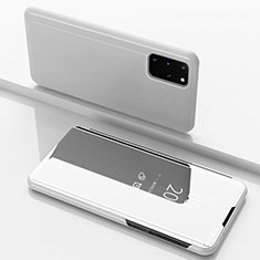 Coque Portefeuille Livre Cuir Miroir Housse Etui Clapet pour Samsung Galaxy S20 Plus 5G Argent