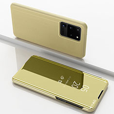 Coque Portefeuille Livre Cuir Miroir Housse Etui Clapet pour Samsung Galaxy S20 Ultra Or