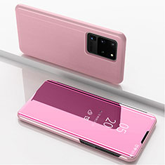 Coque Portefeuille Livre Cuir Miroir Housse Etui Clapet pour Samsung Galaxy S20 Ultra Or Rose