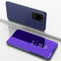 Coque Portefeuille Livre Cuir Miroir Housse Etui Clapet pour Samsung Galaxy S20 Ultra Violet