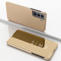 Coque Portefeuille Livre Cuir Miroir Housse Etui Clapet pour Samsung Galaxy S21 FE 5G Or