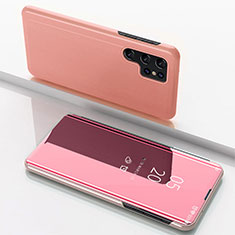 Coque Portefeuille Livre Cuir Miroir Housse Etui Clapet pour Samsung Galaxy S24 Ultra 5G Or Rose