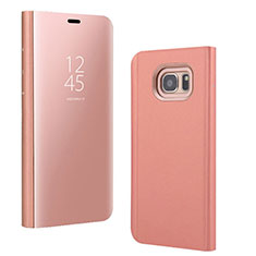 Coque Portefeuille Livre Cuir Miroir Housse Etui Clapet pour Samsung Galaxy S7 Edge G935F Or Rose