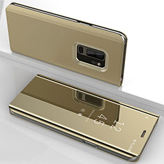 Coque Portefeuille Livre Cuir Miroir Housse Etui Clapet pour Samsung Galaxy S9 Plus Or