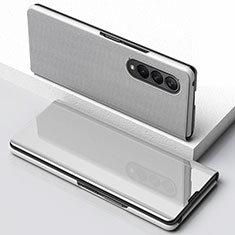 Coque Portefeuille Livre Cuir Miroir Housse Etui Clapet pour Samsung Galaxy Z Fold3 5G Argent