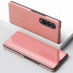 Coque Portefeuille Livre Cuir Miroir Housse Etui Clapet pour Samsung Galaxy Z Fold3 5G Or Rose