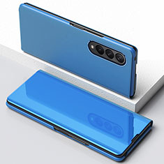 Coque Portefeuille Livre Cuir Miroir Housse Etui Clapet pour Samsung Galaxy Z Fold4 5G Bleu
