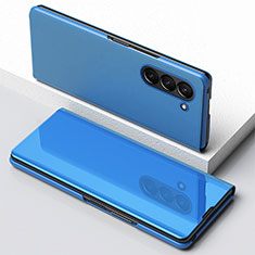 Coque Portefeuille Livre Cuir Miroir Housse Etui Clapet pour Samsung Galaxy Z Fold5 5G Bleu