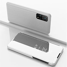 Coque Portefeuille Livre Cuir Miroir Housse Etui Clapet pour Xiaomi Mi 10T 5G Argent