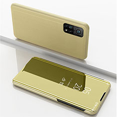 Coque Portefeuille Livre Cuir Miroir Housse Etui Clapet pour Xiaomi Mi 10T 5G Or