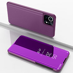 Coque Portefeuille Livre Cuir Miroir Housse Etui Clapet pour Xiaomi Mi 11 Lite 4G Violet