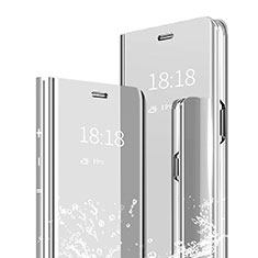 Coque Portefeuille Livre Cuir Miroir Housse Etui Clapet pour Xiaomi Mi Max 3 Argent
