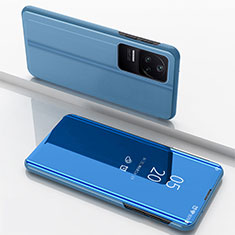 Coque Portefeuille Livre Cuir Miroir Housse Etui Clapet pour Xiaomi Poco F4 5G Bleu
