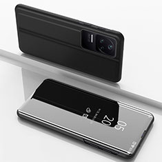 Coque Portefeuille Livre Cuir Miroir Housse Etui Clapet pour Xiaomi Poco F4 5G Noir
