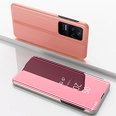 Coque Portefeuille Livre Cuir Miroir Housse Etui Clapet pour Xiaomi Poco F4 5G Or Rose