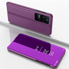 Coque Portefeuille Livre Cuir Miroir Housse Etui Clapet pour Xiaomi Poco F4 5G Violet