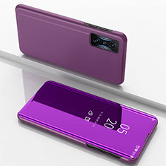 Coque Portefeuille Livre Cuir Miroir Housse Etui Clapet pour Xiaomi Poco F4 GT 5G Violet
