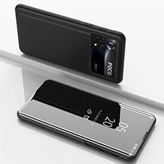Coque Portefeuille Livre Cuir Miroir Housse Etui Clapet pour Xiaomi Poco M4 Pro 4G Noir
