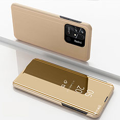 Coque Portefeuille Livre Cuir Miroir Housse Etui Clapet pour Xiaomi Redmi 10 Power Or