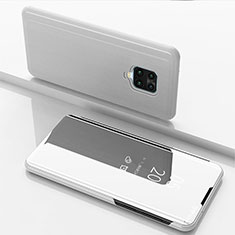 Coque Portefeuille Livre Cuir Miroir Housse Etui Clapet pour Xiaomi Redmi 10X Pro 5G Argent