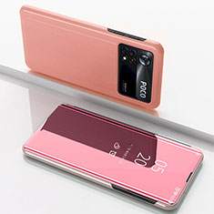 Coque Portefeuille Livre Cuir Miroir Housse Etui Clapet pour Xiaomi Redmi Note 11E Pro 5G Or Rose
