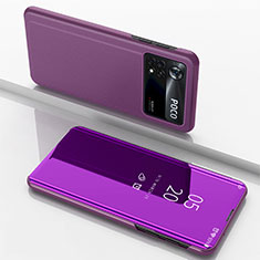Coque Portefeuille Livre Cuir Miroir Housse Etui Clapet pour Xiaomi Redmi Note 11E Pro 5G Violet